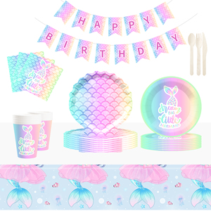 DAMAI - Juego de Vajilla con Temática de Sirena para Fiesta de Cumpleaños, con Platos, Vasos y Servilletas para 8 Personas - Product Image 1