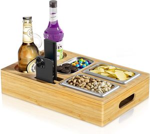 In legno di bambù <span class=keywords><strong>divano</strong></span> Organizer <span class=keywords><strong>divano</strong></span> Bar scatola Snack vassoio con 2 portabicchieri e supporto per <span class=keywords><strong>telecomando</strong></span> - Product Image 1
