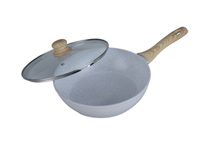 Venta caliente de alta calidad de aluminio forjado sartén recubrimiento antiadherente <span class=keywords><strong>Wok</strong></span> con vidrio templado <span class=keywords><strong>tapa</strong></span> - Product Image 3