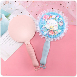Round Handheld <b>Mirror</b> Plastic Frame Single Side Portable <b>Makeup</b> <b>Mirror</b> For Students Cute Simple Design - Product Image 2