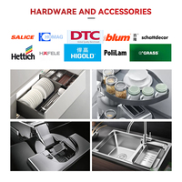 Meubles de cuisine en aluminium modernes avec unité automatique, ensemble de luxe complet avec îlot de rangement et garde-manger
