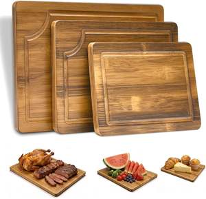 Ensemble de 3 planches à découper en bambou pour la cuisine, planches à découper en bois épais avec rainure profonde pour <span class=keywords><strong>le</strong></span> jus, pour la viande, les <span class=keywords><strong>l</strong></span>égumes, la préparation du barbecue - Product Image 1