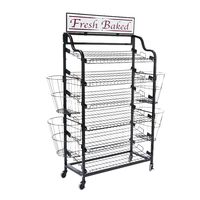 Étagère de supermarché mobile inclinée pour snacks, présentoir de pharmacie, cage empilable pour jouets, en fil métallique, en fer, en maille, pour pain, avec éclairage LED