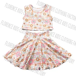 DH OEM New Design Tank Top Twirl Skirt Summer Toddler Children Bamboo Outfit Baby Girls Clothing Sets