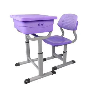 生徒用スクールデスクと椅子高さ調節可能プラスチック環境にやさしいモダンな学校用家具スクールテーブル