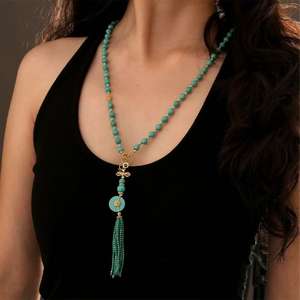 S925 Argent Plaqué Or 18K Véritable Perle Turquoise Naturelle Géométrique Style Classique Unisexe Chandail Chaîne Collier Cadeau Usage Quotidien - Product Image 4