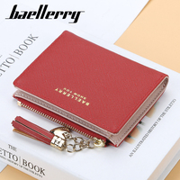 Baellerry dompet pendek wanita, gesper koin Multi kartu ritsleting rumbai Saffiano