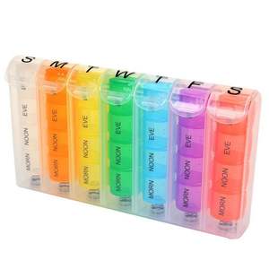 Boîte de rangement pour pilules personnalisée, 7 jours, 28 compartiments, couleurs arc-en-ciel, en plastique, avec ressort - Product Image 1