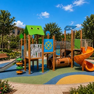 Juego de Equipos de Juegos Infantiles Comerciales para Exteriores, con Tobogán en Espiral y Rocódromo, de Madera Sólida, con Temática Oceánica, Personalizado - Product Image 1