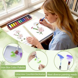 Kit di Pittura per Principianti con Libro da Colorare ad Acquerello, 12 Colori, per Adulti e Adolescenti, Esplorazione Artistica, Regalo, Fiori - Product Image 3