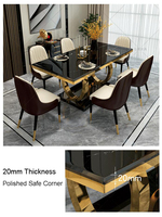 Ensemble de table à manger en marbre noir de luxe Golden Light, plateau en pierre frittée, cadre en acier inoxydable doré, kit de table à dîner pour restaurant