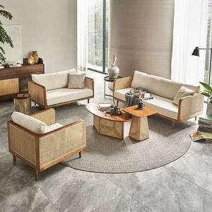 Muebles de Sala de Estar de Alta Calidad, Juego de Sofás de Madera con Ratán - Product Image 3