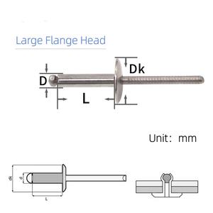 DIN7337 grande tête de bride en acier inoxydable A2 A4 Rivets SS304 SS316 Rivets aveugles à extrémité ouverte Break Manderl POP <span class=keywords><strong>Rivet</strong></span> aveugle - Product Image 1