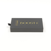 Boîte rigide noire personnalisée à couvercle coulissant avec ruban de traction et logo en feuille d'or pour l'emballage de produits haut de gamme