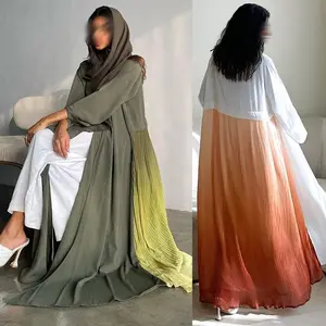 2023 New Arrival Arabic Muslim Women Gown Cardigan Islamic Clothing Turkey Chiffon Pleated Patchwork Dresses Abaya