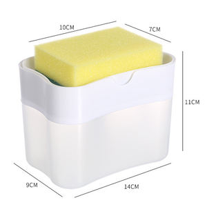Badezimmer Küche Seifenspender Box Waschschwammhalter Pumpe Schwamm 2-in-1 Manueller Druckspender für Flüssigseife - Product Image 2