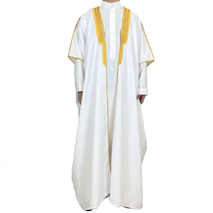 Abbigliamento islamico ricamato arabico Mens Kurta pigiama Thobe Abaya Bisht Muslim Jubbah da scapolo abbigliamento maschile - Product Image 4
