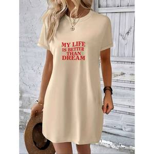 MY LIFE IS BETTER DREAM Tuta intera <span class=keywords><strong>da</strong></span> donna con motivo grafico e testo, lunghezza al ginocchio, ecologica, casual, sportiva, girocollo, a maniche corte - Product Image 2