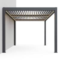Pergola motorisée à toit à lamelles, fixation murale, cadre en aluminium, support robuste, boulons hexagonaux, ancrage béton, durable