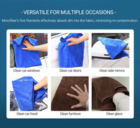 Serviette en microfibre bleue de haute qualité, 35*75cm, séchage rapide, super absorbante, pour le nettoyage premium des voitures et de la maison, serviette de séchage pour voiture