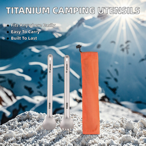 Juego de Cubiertos Tiartisan para Viajes, Escalada en Hielo, <span class=keywords><strong>Camping</strong></span>, con Mango Largo de Titanio, Cuchara y Tenedor - Product Image 2