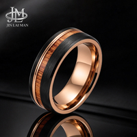 Bague en acier tungstène personnalisée JLM Factory avec incrustation de bois et or rose pour homme et femme, alliance de mariage, cadeau d'anniversaire