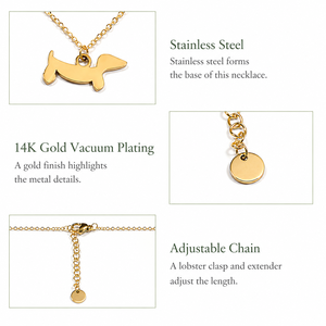 Dachshund Dog Pendant Necklace Stainless Steel 14K <b>Gold</b> Vacuum Plated Adjustable Chain <b>Gold</b> and Silver Tone - Product Image 2
