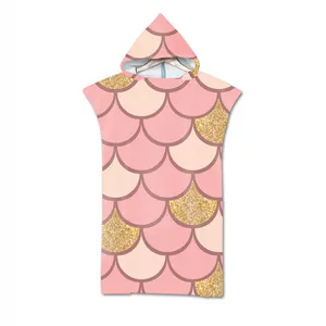 Serviette de plage à capuche Super absorbante, pour adultes, en forme d'écaille de poisson sirène, serviettes, Poncho de plage à capuche