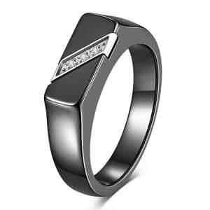 Black And White Ceramic <b>Ring</b> 5Mm Geometric Shape With Zircon Inlay Unisex <b>Couple</b> <b>Rings</b> For Engagement - Product Image 5