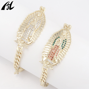 Hợp thời trang Christian Tôn Giáo 14k vàng Cuba Vòng đeo tay pulsera may mắn Virgin Mary guadalupe Mặt dây Zircon hip hop mạ quyến rũ - Product Image 5