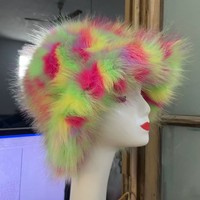 Chapeau bob en fausse fourrure à motifs tie-dye et color block pour femme, doux, chaud, multi-couleurs, motif renard, pour fête, pêche, décontracté, sport