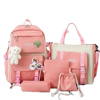 Set Ransel Anti Air Estetis Kustom-5pcs Tas Ransel Lucu Trendi untuk Sekolah Remaja Unisex Kapasitas Besar Tas Selempang Resleting