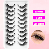 10 Paires de Cils en Faux Vison 3D D Curl, Doux et Légers, Effet Naturel et Volumineux, sur Plateau Blanc, pour un Maquillage Glamour