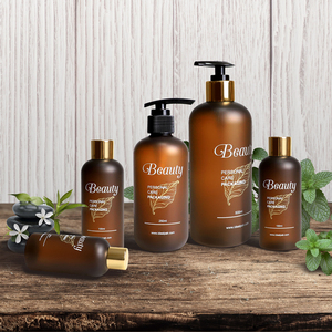 Custom Luxury Amber Frosted Plastic Pump Bottle 300ml Shampoo Bottles