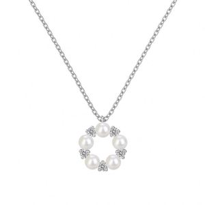 Collier pendentif cercle fleur en zircone 5A avec chaîne à maillons en argent 925, vente directe d'usine Dylam Jewelry, idéal pour cadeau de fête pour femme - Product Image 1