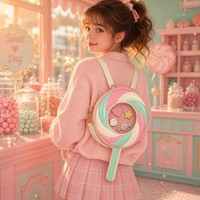 Tas Selempang Bertema Permen Unik dengan Desain Lollipop, Hati, Bintang, dan Gula Batu, Dilengkapi Pin Enamel Permen yang Dibungkus