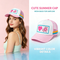 Casquette Trucker Unisexe de Haute Qualité en Gros, avec Patch Cœur Crocodile Dessin Animé Mignon, 5 Panneaux, Visière Courbée Vintage, en Maille Respirante et Mousse