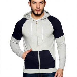 Sudadera con capucha y cremallera para hombre, con bloques de color, manga raglán, corte ajustado, estilo casual, para otoño, en tejido de algodón French Terry - Product Image 1