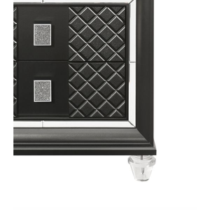 Comodino Sawyer con finitura grigio metallizzato, design trapuntato e piedini in cristallo - Product Image 2