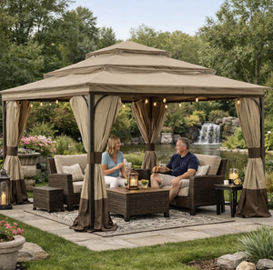 Gazebo de 3 niveles con techo suave de 12x12 pies, toldo exterior con malla y paredes laterales de poliéster, pabellón de jardín con estructura metálica, venta al por mayor - Product Image 2