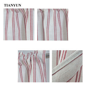 <span class=keywords><strong>Tenda</strong></span> di Lusso Isolante Ecologica in Lino a Righe Rosse, Stile Europeo-Americano, Motivo Corto, Oscurante con <span class=keywords><strong>Macramè</strong></span> per Cucina - Product Image 4