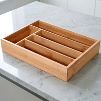 Boîte de rangement pour couteaux et fourchettes de cuisine en bambou, design rectangulaire pour l'organisation des tiroirs et de la vaisselle