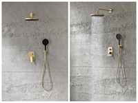 Ensemble de douche avec robinet dissimulé, pommeau de bain en or brossé, pluie, mitigeur à main
