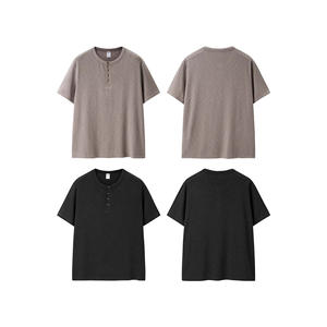 T-shirt en coton à col <span class=keywords><strong>Henry</strong></span>, manches courtes, style <span class=keywords><strong>Old</strong></span> Money, nouvelle collection Printemps/Été 2026, décontracté, coupe ample, couleur unie - Product Image 5