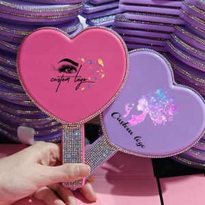 Heart Shape <b>Makeup</b> Mirror With Rhinestone Wholesale Purple Red Pink Handheld Cosmetic Private Label Small Hand Mirrors - Product Image 5