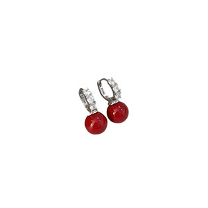Yinruitai S925 Sterling Silver Diamond Stud <b>Earrings</b> <b>Red</b> Pearl <b>Drop</b> For Women Everyday Wear - Product Image 5