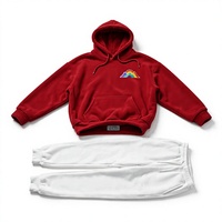 Ensemble de survêtement unisexe en polaire rouge respirant avec sweat à capuche et pantalon de jogging blanc, décontracté, avec cordon de serrage, poches et logo frontal, idéal pour l'hiver