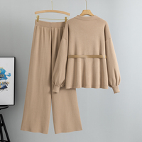 Ensemble deux pièces élégant pour femme : pull tricoté col polo ample et pantalon taille haute à jambes larges – Collection Automne Hiver