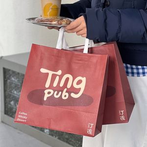 Sacs en papier kraft personnalisés, écologiques, biodégradables, pour la livraison de nourriture à emporter, les cafés, les desserts, les courses, avec cordon torsadé - Product Image 4