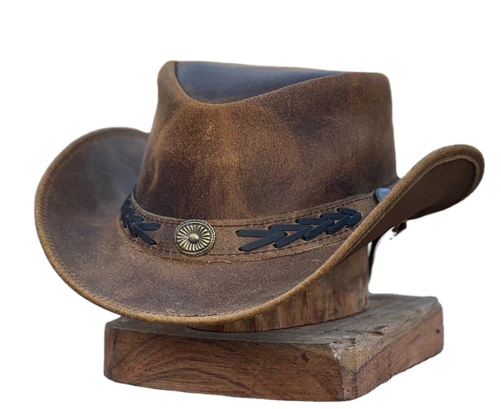 Men's Real Leather Australian Western Cowboy Style Tan Crazy Horse